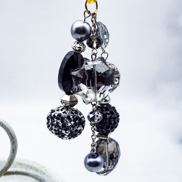 CYNTHIA LYNN "BAG BLING" BRAHMIN INSPIRED BLACK SILVR GREY CRYSTAL HANDBAG CHARM - Picture 2 of 11